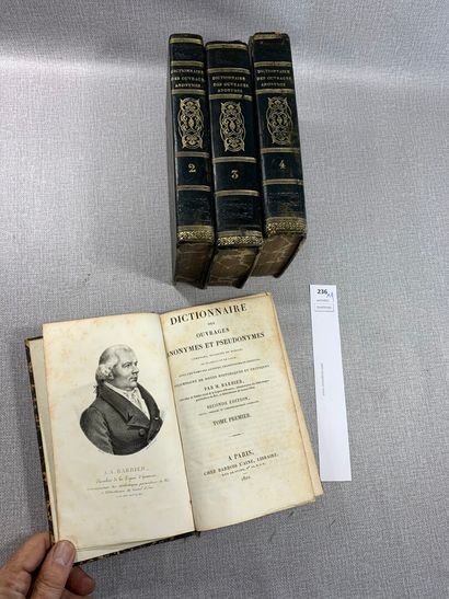 null Dictionnaire des ouvrages anonymes. Barbier. 4 volumes reliés. (Complet). 1...