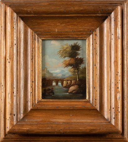 null Deux peintures sur cuivre 

Paysage 

Cadre en bois naturel 

12 x 9 cm