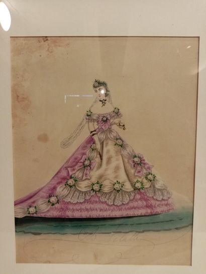 null Charles FILATTE 

Femme à la robe violette 

Dessin de mode 

28 x 22 cm 

...