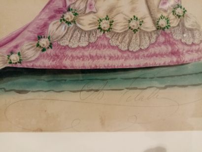 null Charles FILATTE 

Femme à la robe violette 

Dessin de mode 

28 x 22 cm 

...
