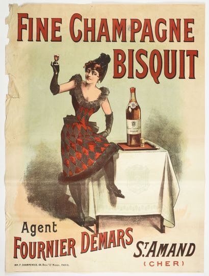  Fine Champagne Bisquit 
Champenois, 
120 x 90 cm 
(déchirures et manques à la m...