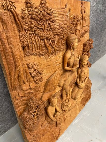 null Bas relief à décor de scène de pagodes 

Bois sculpté

75 x 65 cm