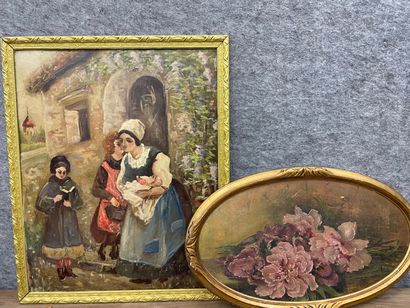 null CHARMY 

Nature morte aux fleurs 

Joint Personnages dans une cour Huile sur...