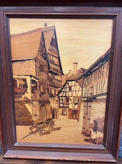 Tableau en marqueterie de bois Eguisheim...