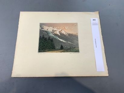 null Henri Meunier. Le Mont-Blanc. Eau-forte. Circa 1900. 25,5 x 32 cm.