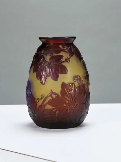 null Emile GALLE (1846-1904)

Vase de forme oblongue en verre doublée à décor dégagé...