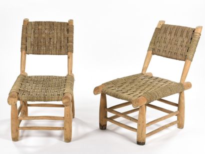 null In the spirit of AUDOUX MINET

Pair of low armchairs with solid natural beech...