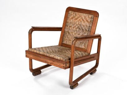 WORK 1950 
Low armchair with solid wood structure...