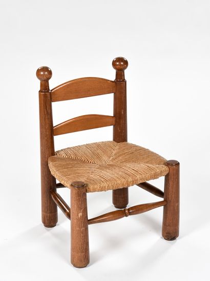 null FRENCH WORK 1950

Pair of chairs in the shape of skittles with stained oak structure...