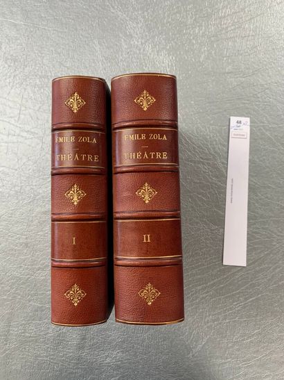 null Emile Zola. Théâtre. 2 volume in-8, demi-reliures à coins en cuir (chagrin)....