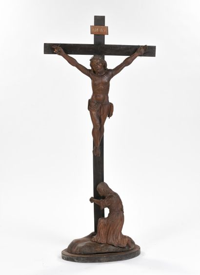 null Déploration du Christ, groupe en bois sculpté en ronde bosse figurant Marie...