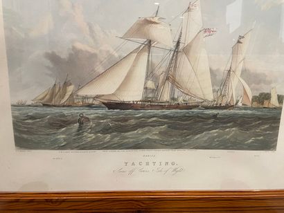 null YACHTING

" Yachting, scène off cowes, Isle of Wight " gravure en couleur J...