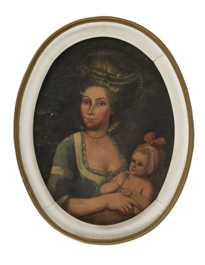  Ecole française fin 18ème siècle 
Portrait d'Anne DURET 
Huile sur toile à vue ovale...