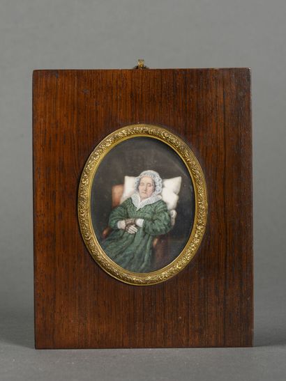 null Marie-Adélaïde BRON 

Miniature on ivory, mahogany frame from the Giroux house...