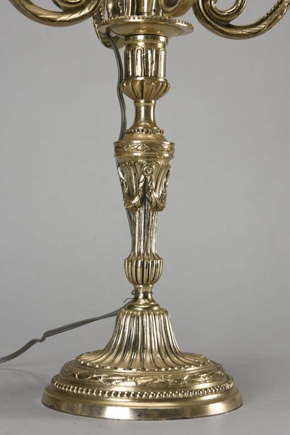 null Paire de candélabres en bronze argenté monté en lampe

H : 47 cm