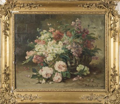 P. RICHARD 
Bouquet de fleurs dans une corbeille...
