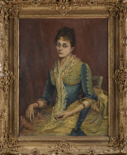 null French school end of 19th century

Seated woman with a blue dress

Oil on canvas

Gilded...