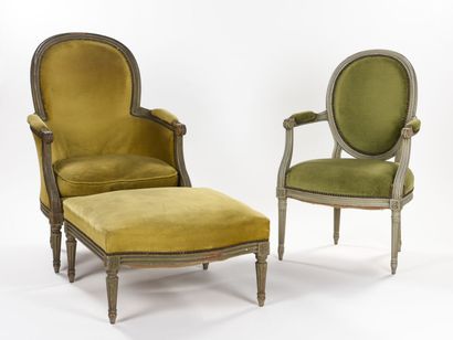null Duchess of Louis XVI style and an armchair and a chair in lacquered wood

Velvet...
