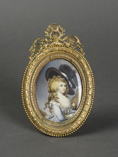  Miniature ovale sur pastille d' ivoire d'après Thomas GAINSBOROUGH, la duchesse...