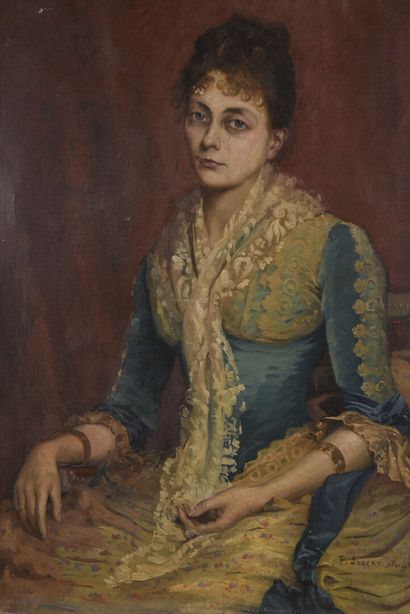 null French school end of 19th century

Seated woman with a blue dress

Oil on canvas

Gilded...