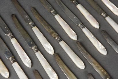 null Suite of eighteen dessert knives, silver blade, mother of pearl handle 

MO...