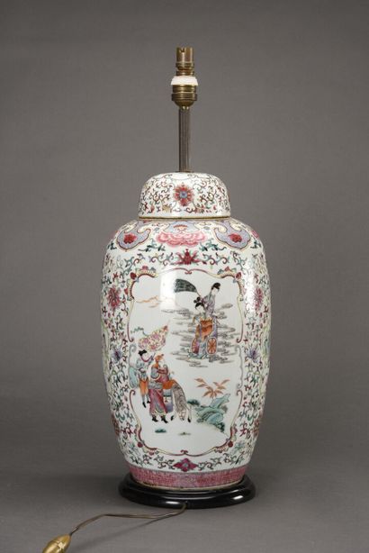 null China important baluster vase mounted in lamp decorated with enamels of the...