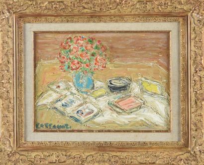 null André COTTAVOZ (1922-2012)

Livres et roses 

Huile sur toile

Signée en bas...