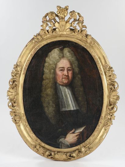  Ecole française 18ème siècle 
Portrait d'homme en perruque 
Huile sur toile 
Cadre...