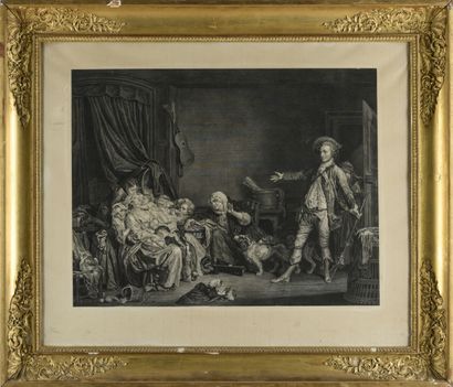 null According to Greuze

the happy family 

black engraving, gilded wood frame with...
