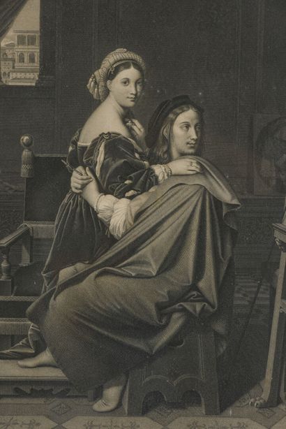 null after Ingres

Engraved by Pradier

Raphael and the Fornarina

Engraving in black

Sight...