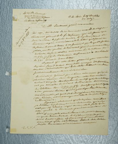 null [Franc-Maçonnerie] Lettre autographe de Louis Caille, 33ème, au Comte de Fernig,...