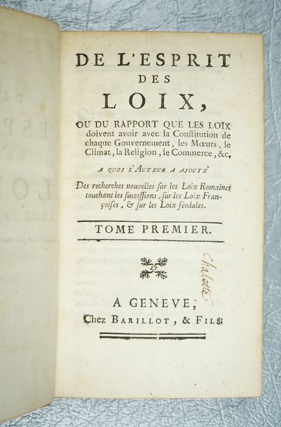 null [MONTESQUIEU (Charles-Louis de Secondat, baron de)] : De l'esprit des loix,...