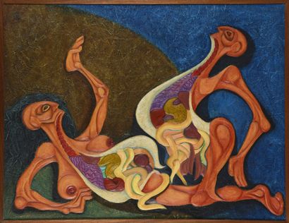  Vincent GONZALEZ (1928-2019) 
Hell Song 28, 
Polychrome bas relief on panel, 
Signed...