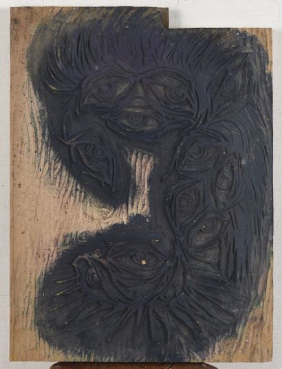 null Vincent GONZALEZ (1928-2019)

Bois gravé à décor de regards, 

29,5 x 38 cm