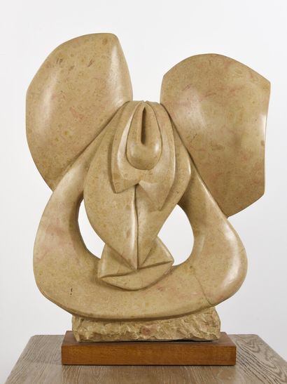  Vincent GONZALEZ (1928-2019) 
Orchid, 
Subject in Burgundy stone, 
H : 60 cm ; W...