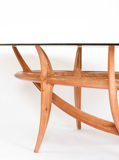 null Vincent GONZALEZ (1928-2019)

Dining room table, carved wood base, oval smoked...