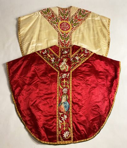 null Deux amples chasubles romaines en satin de soie - France Circa 1850/1900. La...