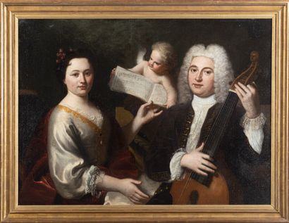 null Ecole anglaise vers 1740 

Couple de musiciens chantant l'Arion 

Huile sur...