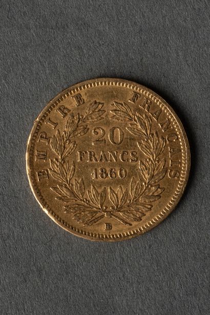 null Pièce de 20 francs en or jaune, Napoléon III, 1860

Poids : 6 grammes