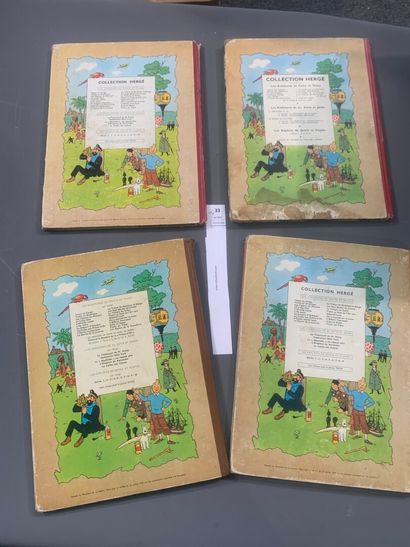 null Hergé. Un ensemble de 4 volumes de Tintin, dos ronds : Le lotus bleu, l'oreille...