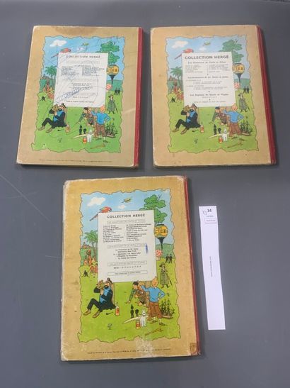 null Hergé. Un ensemble de 3 volumes de Tintin, dos ronds : Le secret de la licorne,...