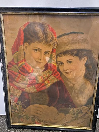 null Les deux jeunes filles en tenue d'Hiver 

Chromolithographie 

Vers 1900

50...