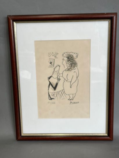 Picasso 
Lithographie le baise main 
Signée...