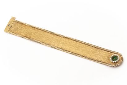 null Bracelet ruban en or jaune (750) 18K. Fermoir couronne de perles et d'emeraudes...