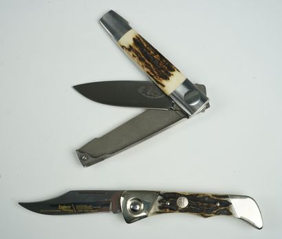 null Un lot de deux couteaux avec manche en corne et mitres en acier : 



Un couteau...