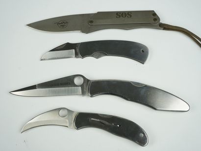null Un lot de 4 couteaux tout en métal :



Un couteau Bench Mark, modèle SOS, modèle...