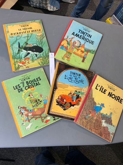 Hergé. Tintin. 5 albums anciens dos rond...