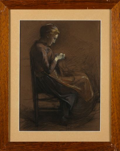 null François-Joseph GUIGUET (1860-1937) 

la brodeuse 

dessin et craie sur papier

50...
