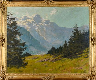  Élie DECHELLE (1874-1937) 
Vue de montagne 
Huile sur toile 
80 x 100 cm