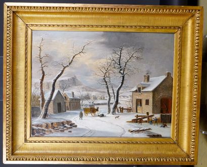  Dans le gout de LEVIGNE, 
Paysage de neige 
Huile sur toile 
59 x 75 cm 
Encadr...